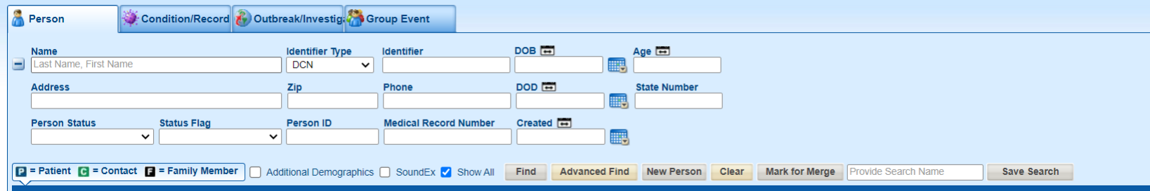 Clicking the + symbol to the left of the Name field will reveal additional search fields. 