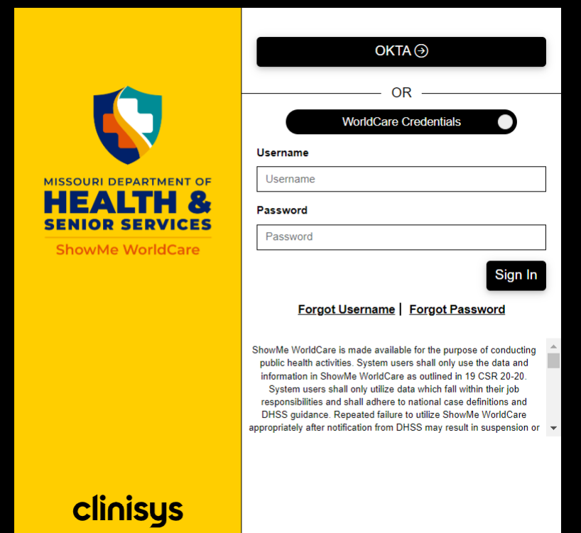 Logging into ShowMe WorldCare