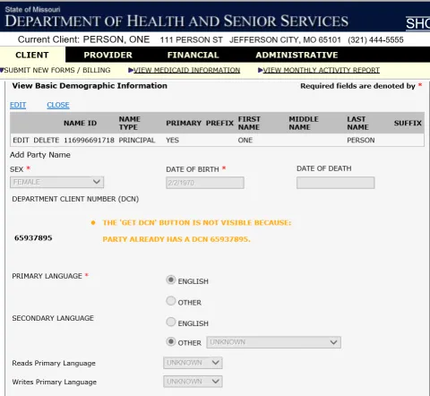 If any information is missing, add the correct information in the “View/Edit Client Information” screen