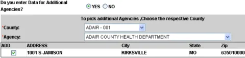 To select other agencies, select “YES” and pick the county and the agency from the dropdown list