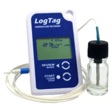 A visual example of a digital data logger (DDL) with continuous temperature monitoring capability and a current and valid Certificate of Calibration Testing