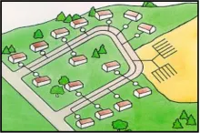 Illustration of a cluster wastewater system.